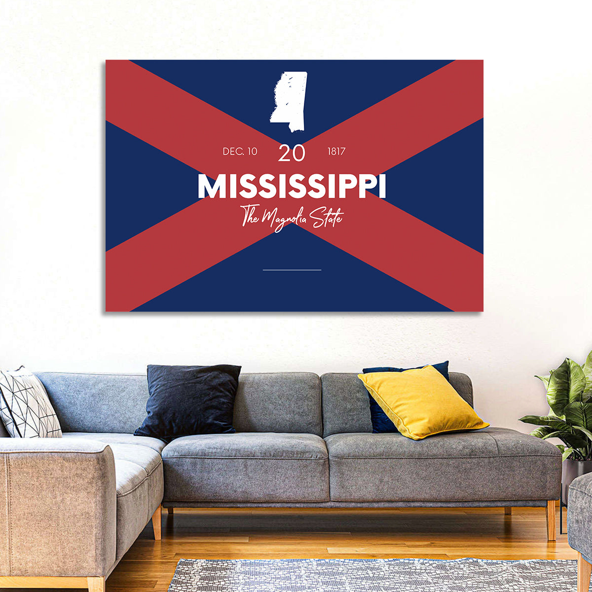 Mississippi Map, the Magnolia State Wall Art in a room, landscape