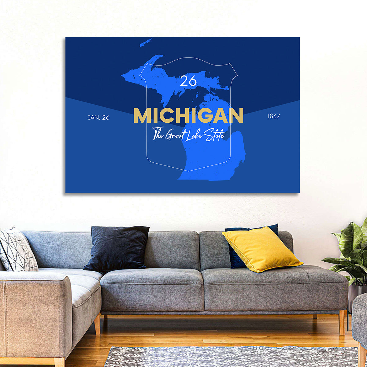 Michigan Shield Map Graphic Wall Art