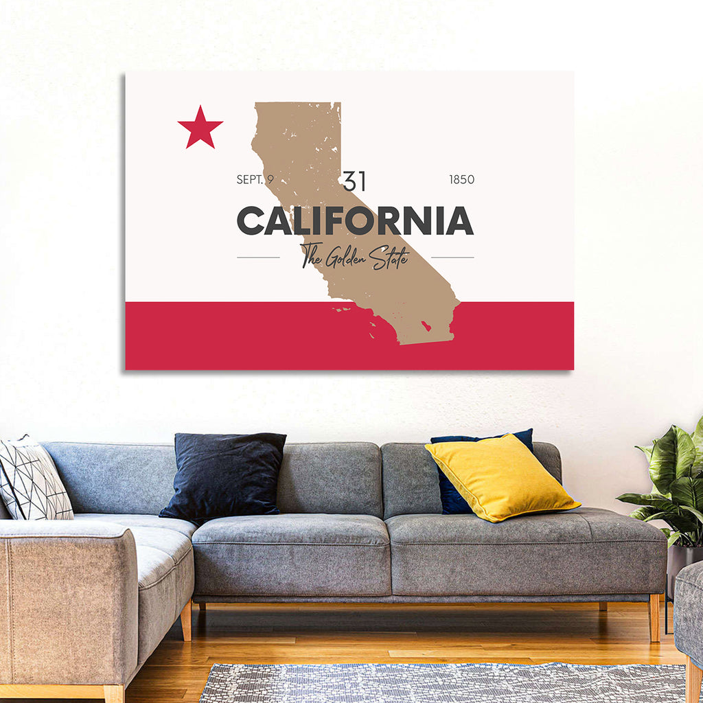California Map with Red Star Wall Art