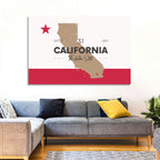 California Map with Red Star Wall Art