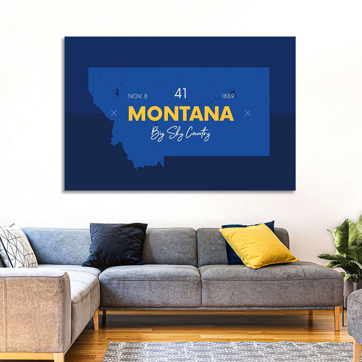 Montana Map Typography Big Sky Country Wall Art in a room, landscape