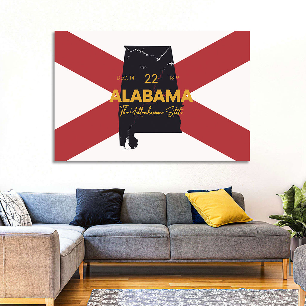 Alabama Map Over State Flag Wall Art