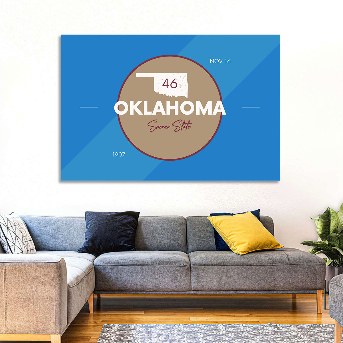 Oklahoma State Medallion Map Wall Art in a room, landscape