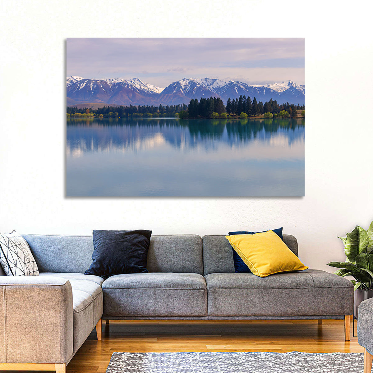 Ruataniwha Lake Reflection Wall Art in a room, landscape