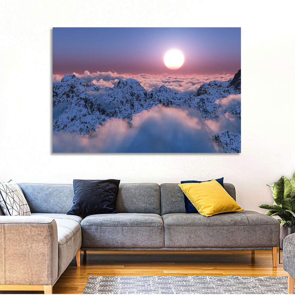 Sunset Above Snowy Mountains Wall Art