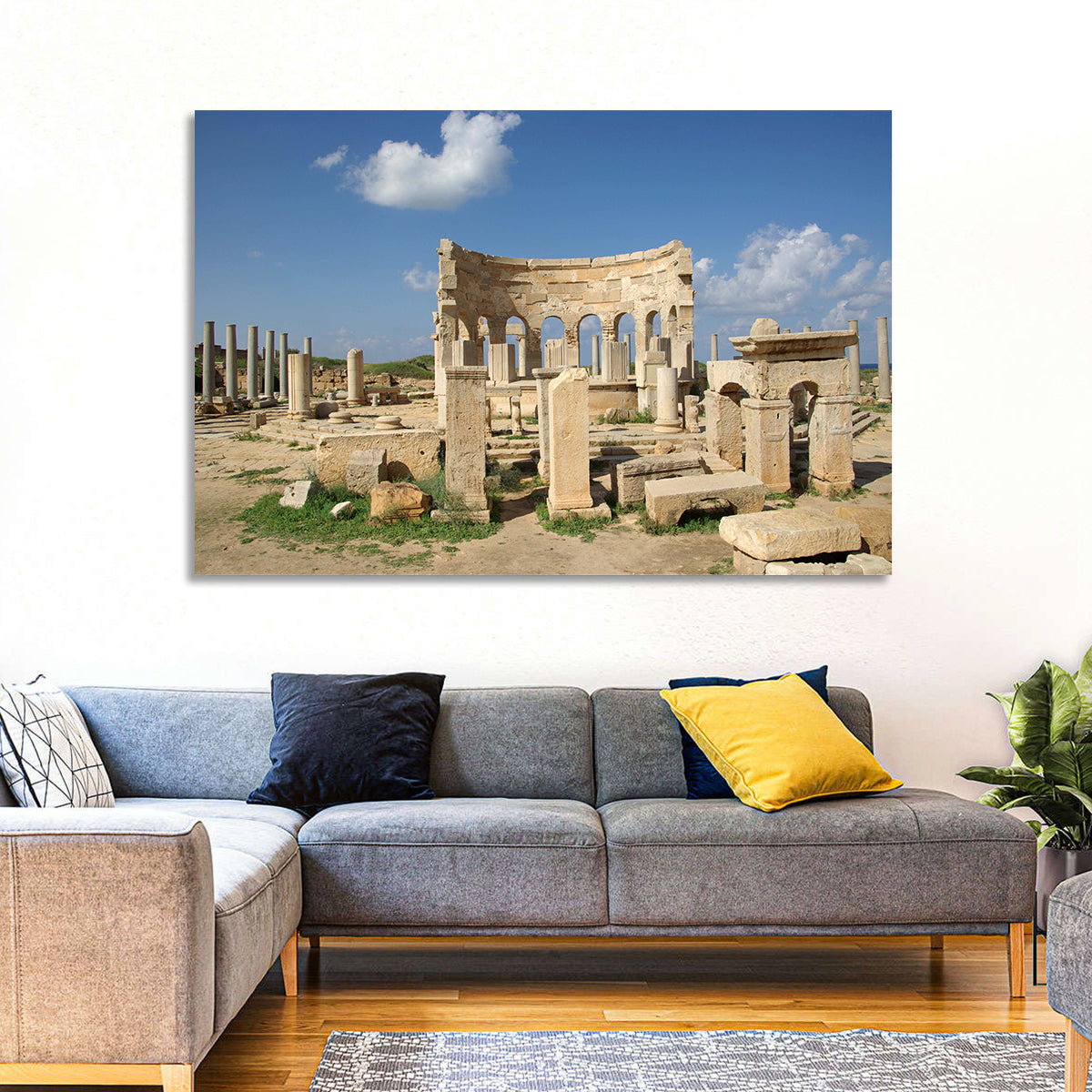 Leptis Magna Stone Ruins Wall Art in a room, landscape