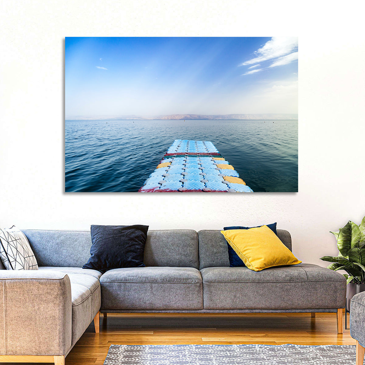 Galilee Floating Dock at Tiberias Wall Art in a room, landscape