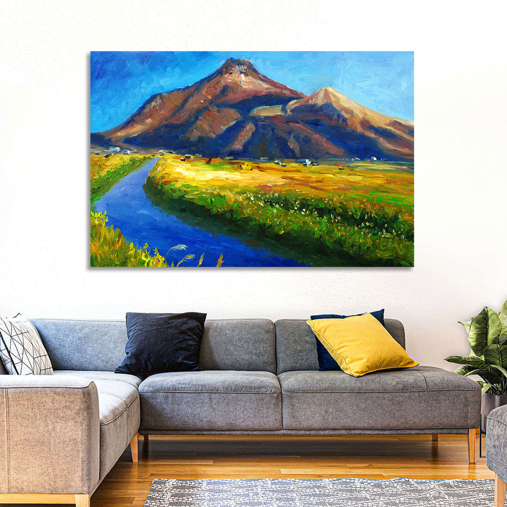 Mountain Village Stream at Golden Hour Wall Art