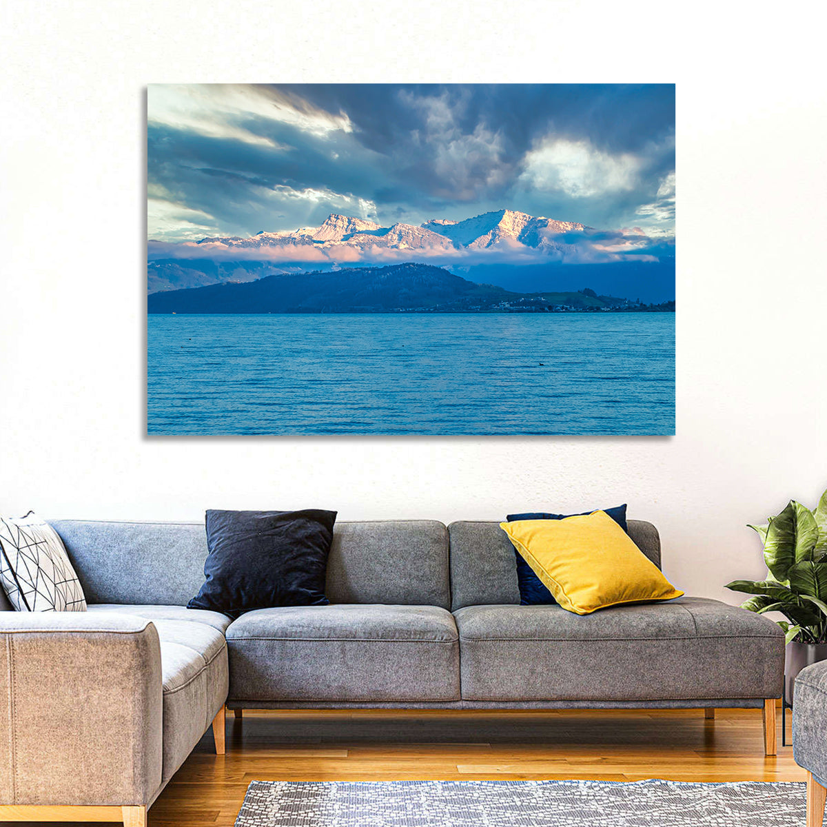 Lake Obersee Golden Hour Wall Art in a room, landscape
