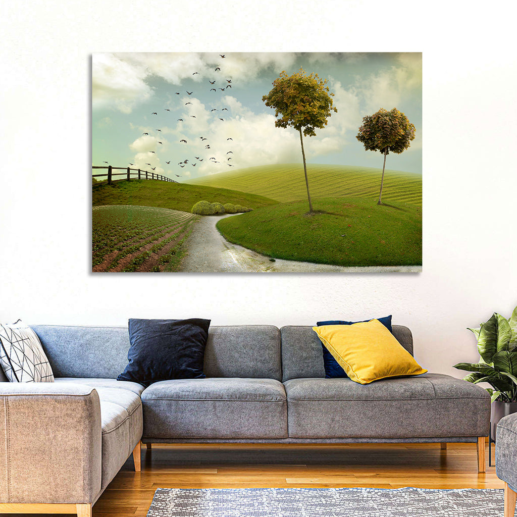 Serene Green Hills Pathscape Wall Art