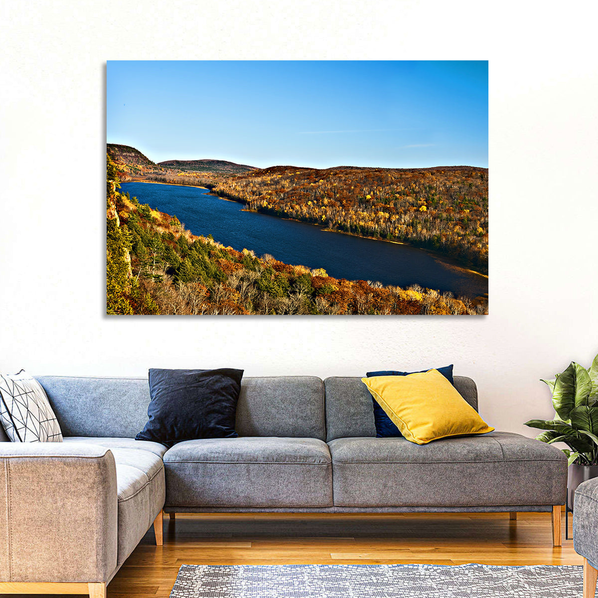 Lake of the Clouds Golden Hour Wall Art in a room, landscape
