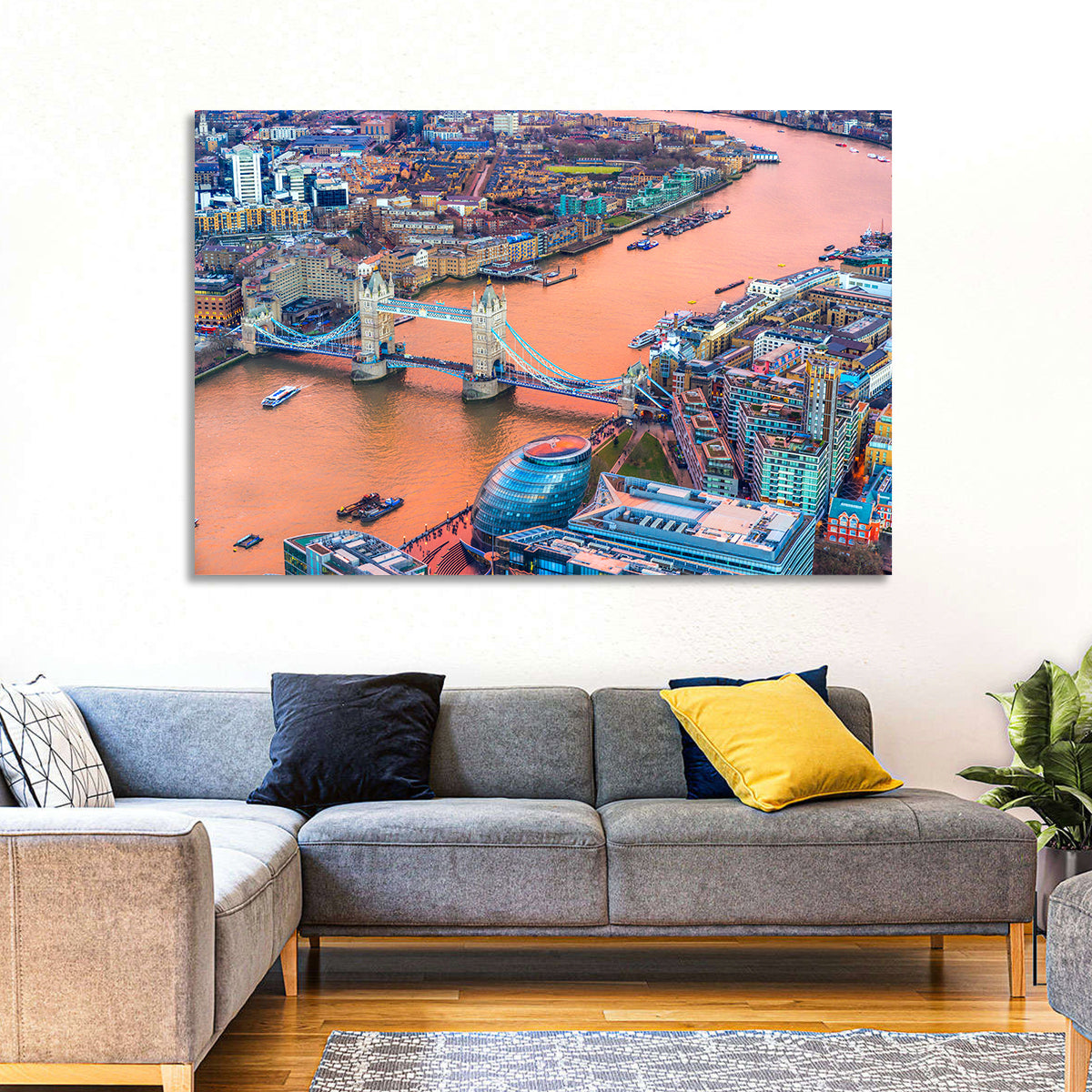Tower Bridge Over the Thames Wall Art in a room, landscape