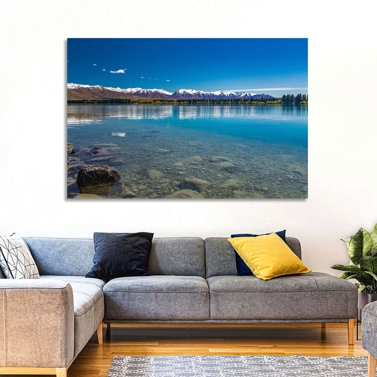 Lake Ruataniwha Reflection Wall Art in a room, landscape