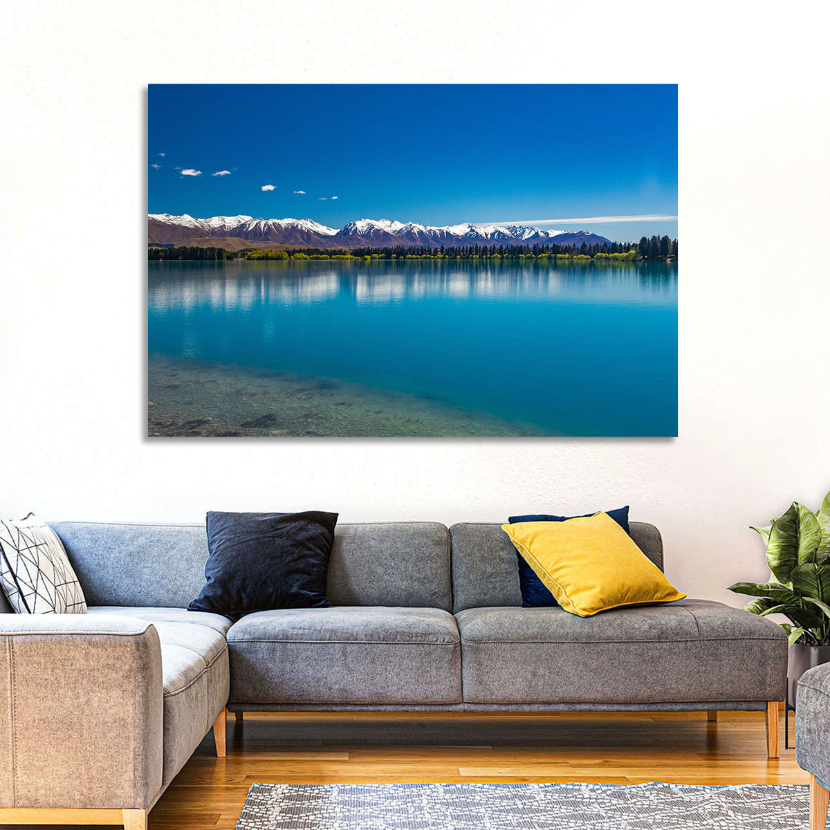 Lake Ruataniwha Reflection Wall Art in a room, landscape