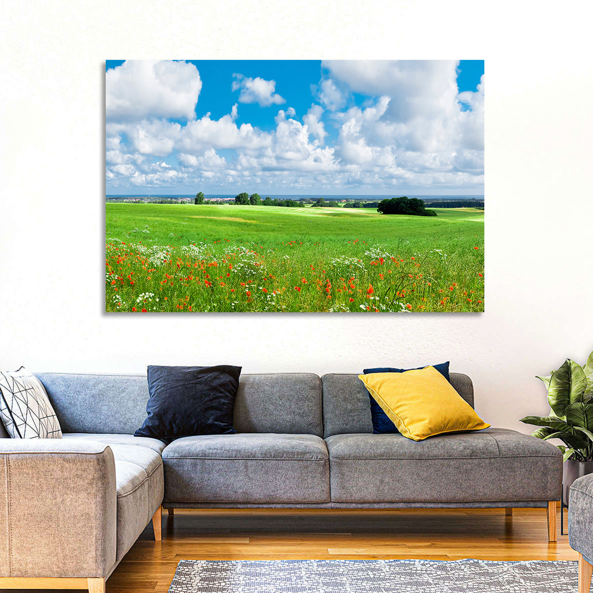 Summer Meadow with Poppies Wall Art in a room, landscape