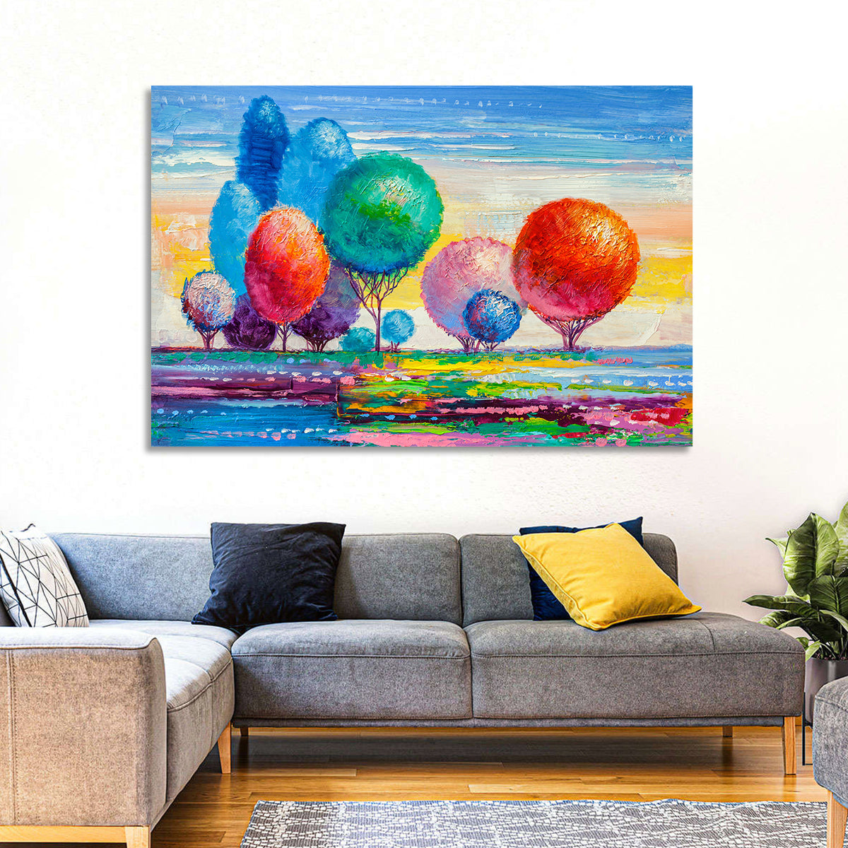 Autumn Trees at Sunset Wall Art in a room, landscape