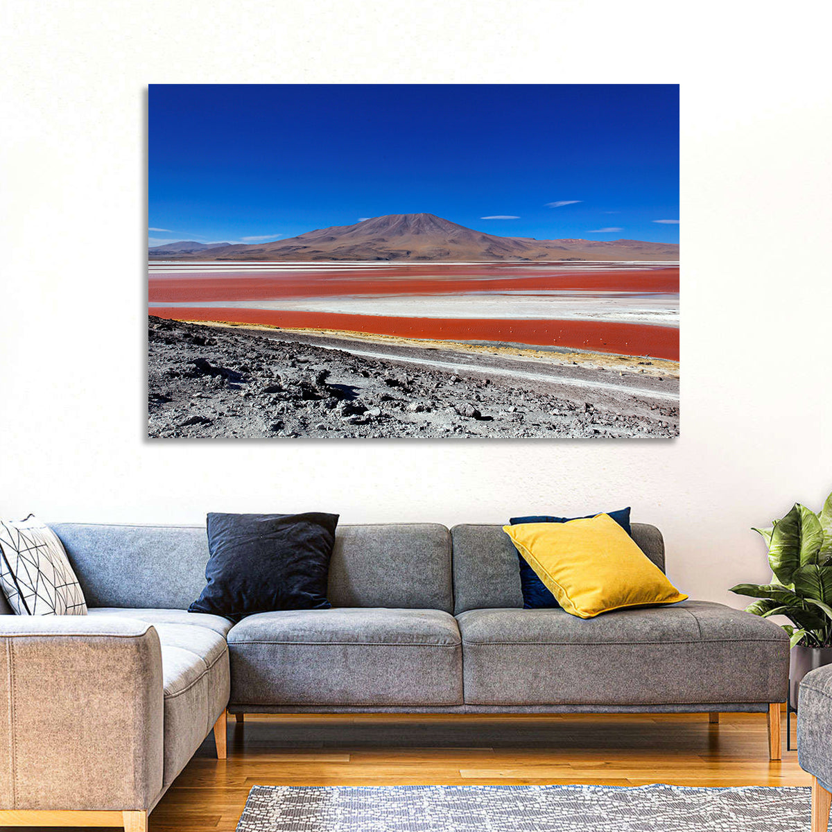 Laguna Colorada Red Lake Wall Art in a room, landscape