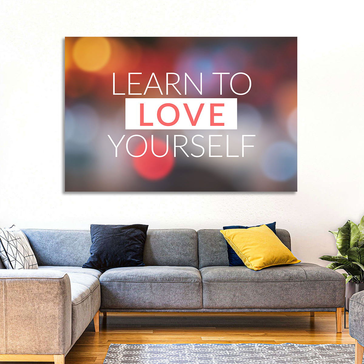 Learn to Love Yourself Wall Art in a room, landscape