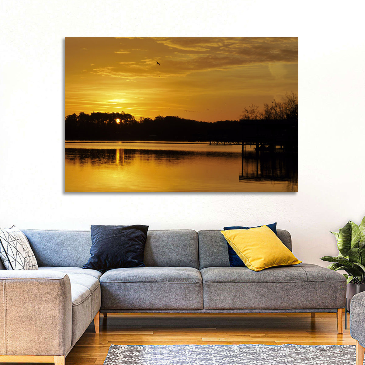 Lake Weiss Sunset Reflection Wall Art in a room, landscape
