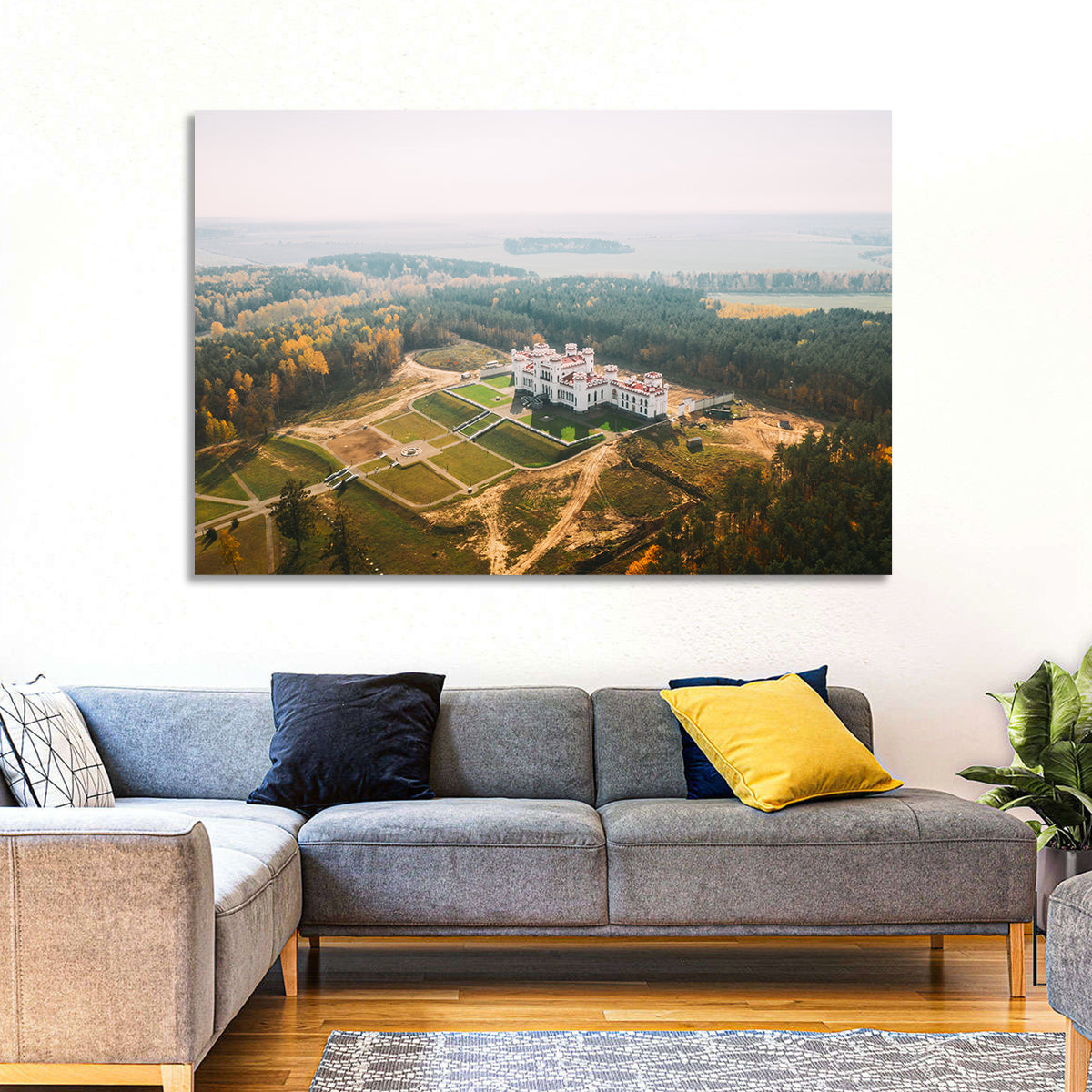Kosava Castle Aerial View Wall Art in a room, landscape
