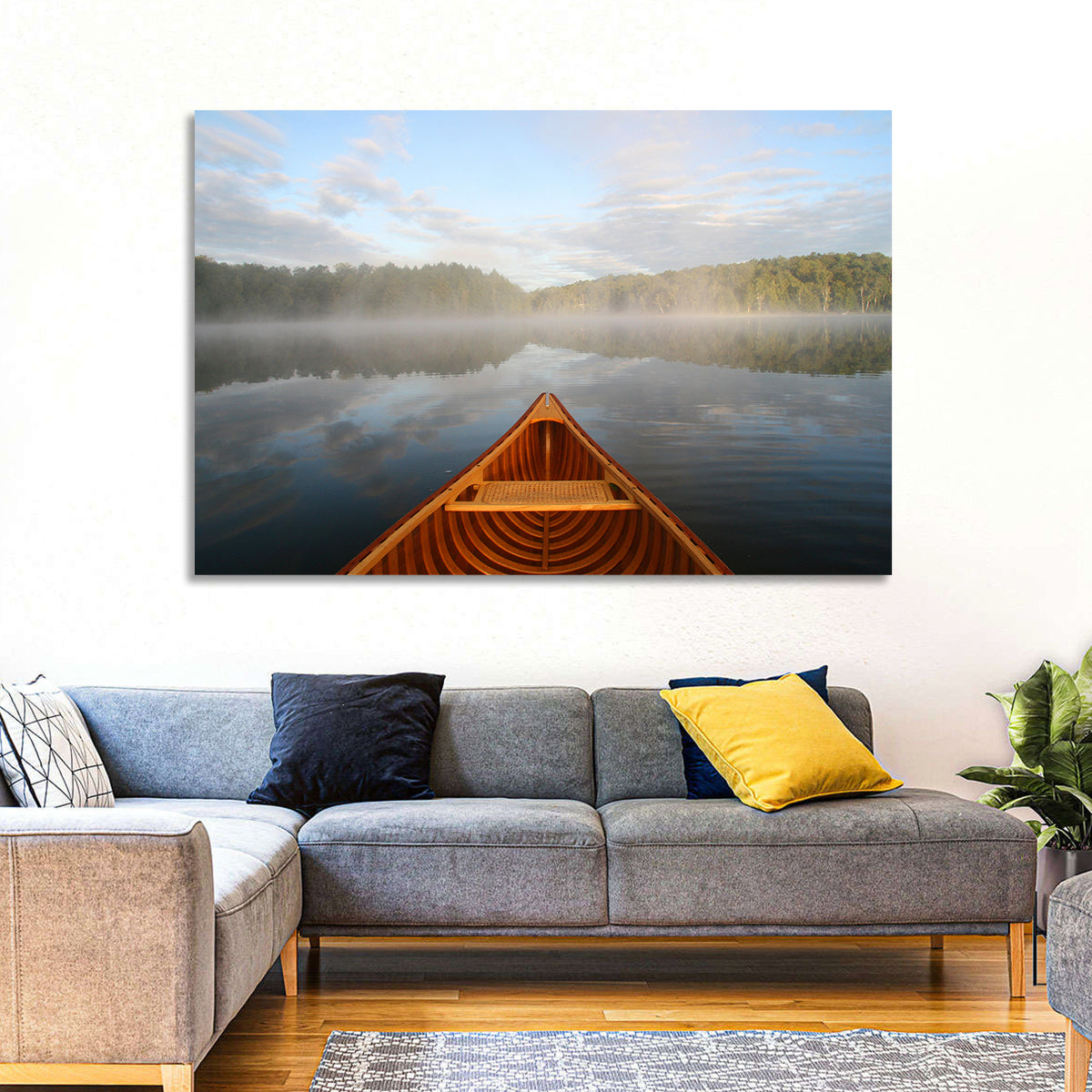 Cedar Canoe on Lake Ontario Wall Art in a room, landscape