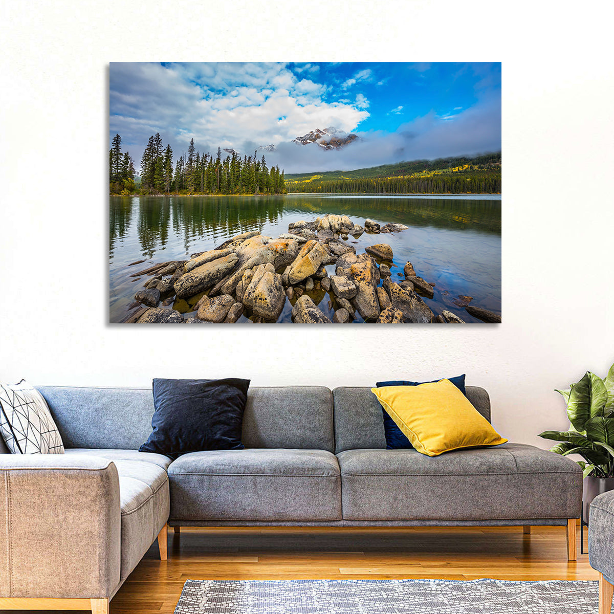 Pyramid Lake Reflections Wall Art in a room, landscape