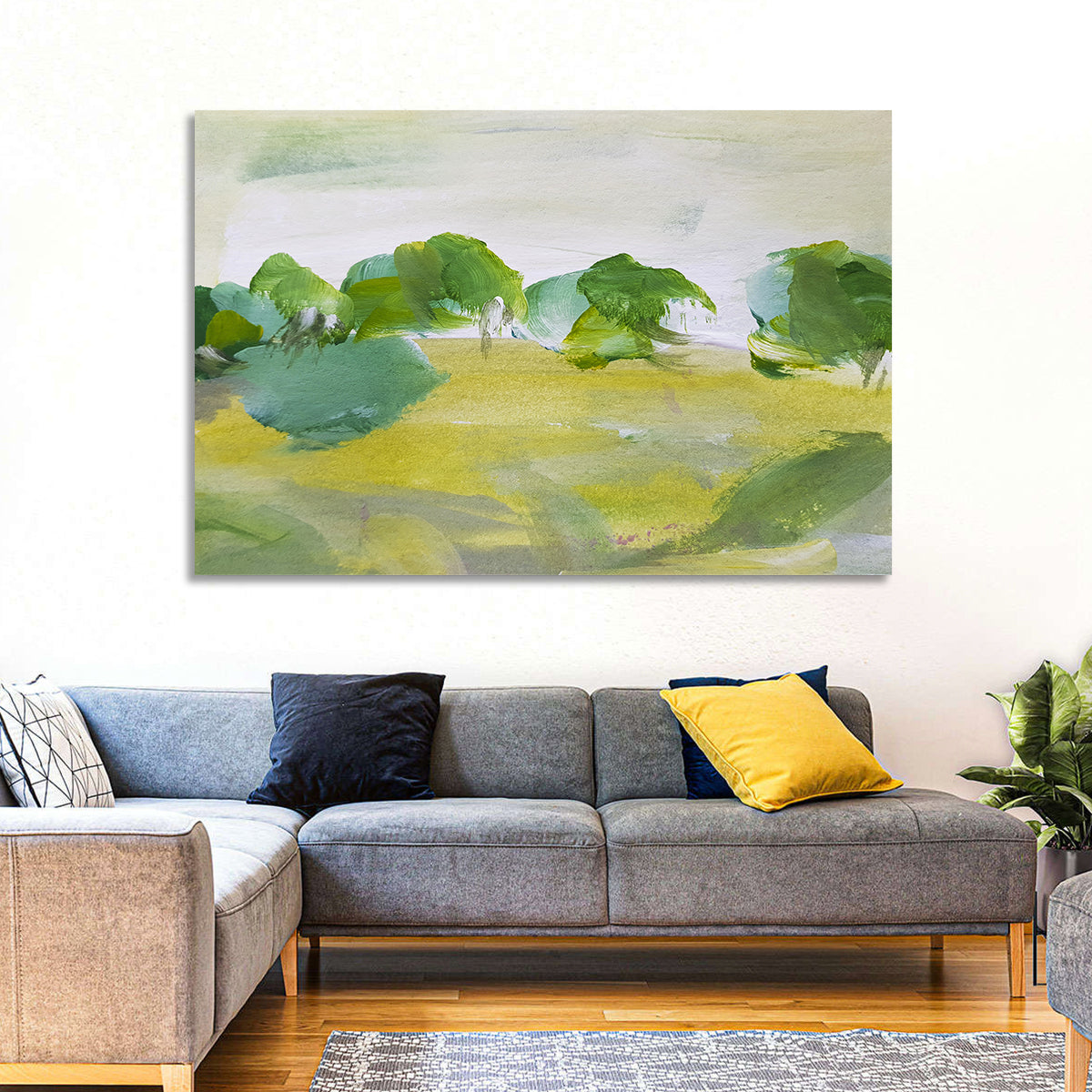 Rural Fields Abstract Wall Art in a room, landscape