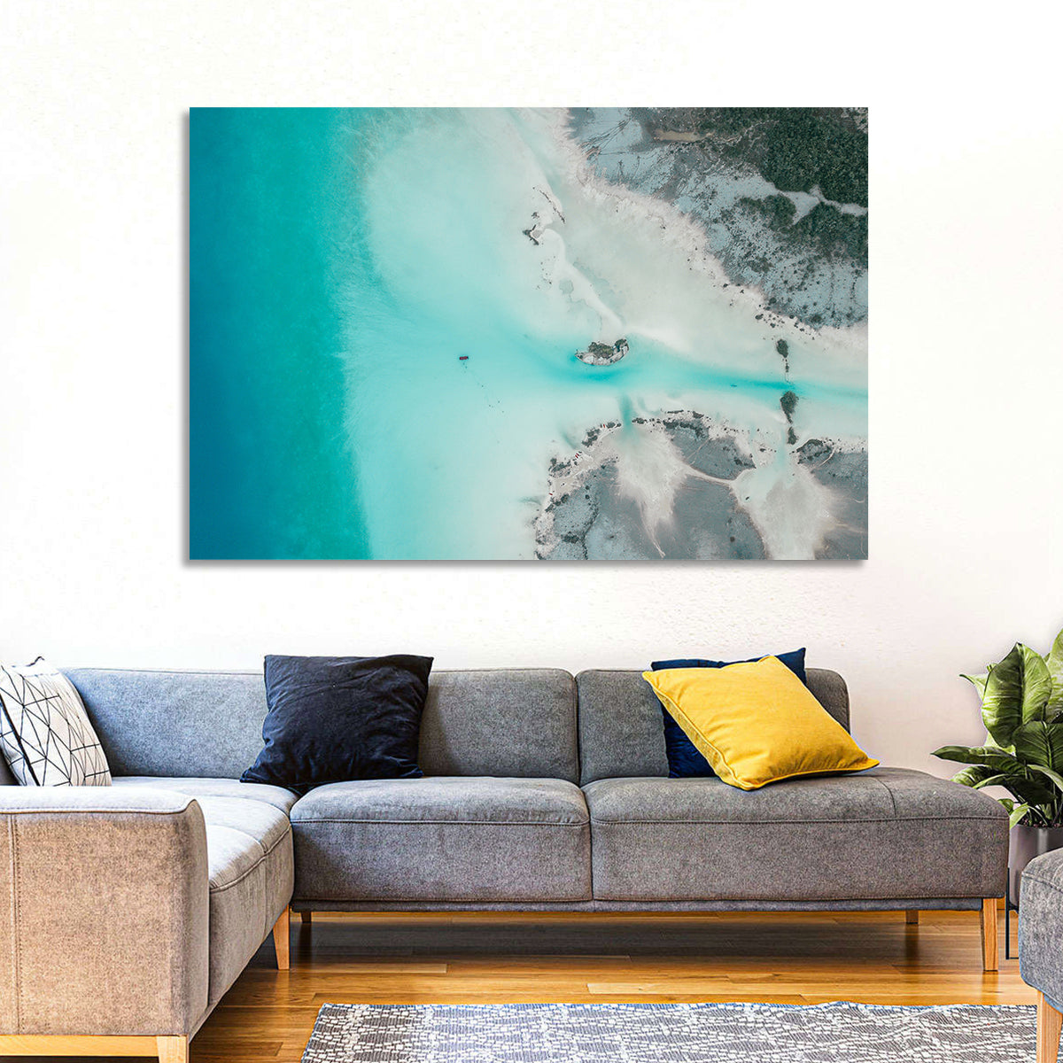 Bacalar Lagoon Aerial Wall Art in a room, landscape