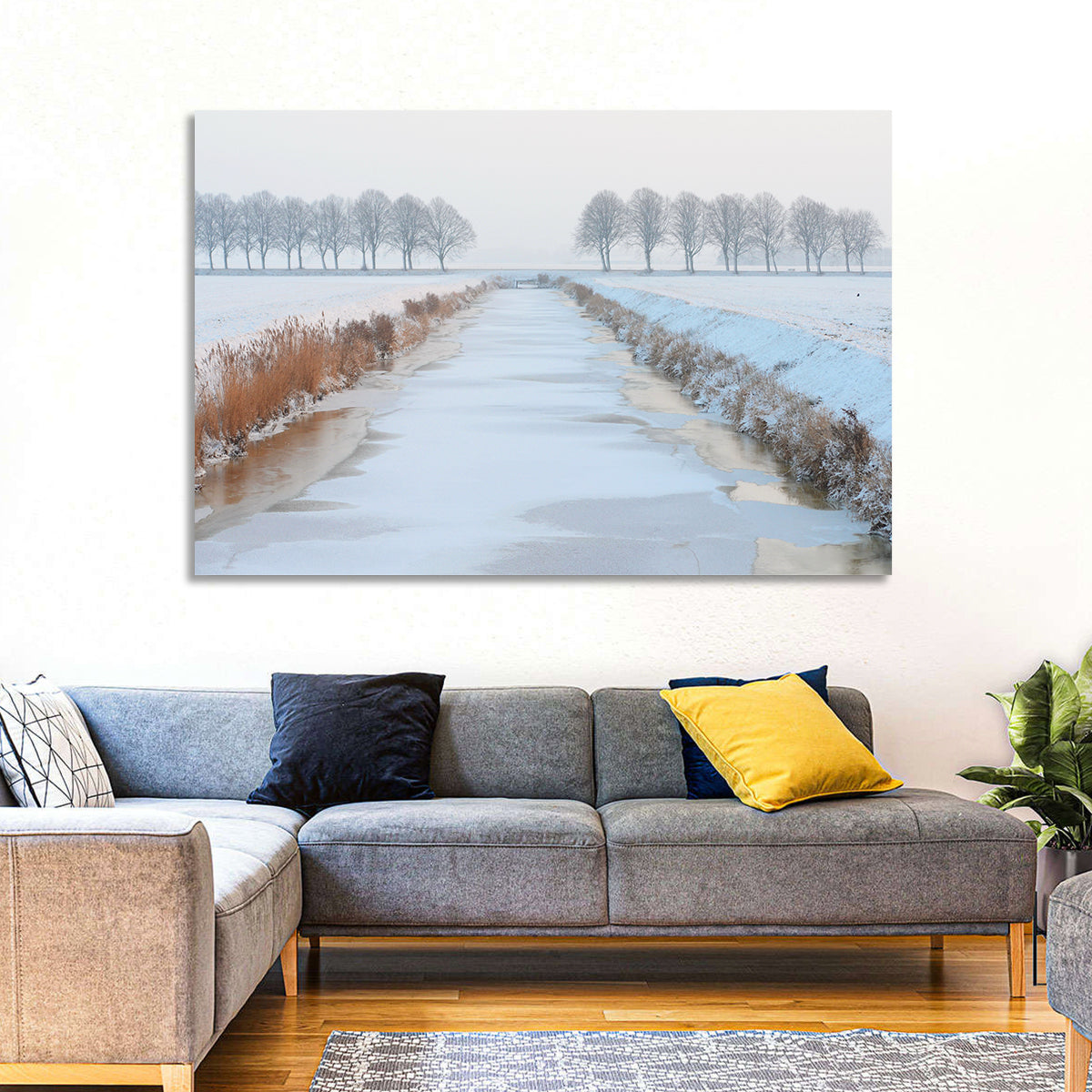 Frozen Canal with Bare Trees Wall Art