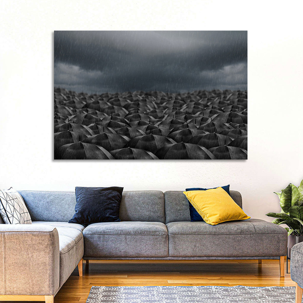 Clustered Umbrellas in Rain Wall Art