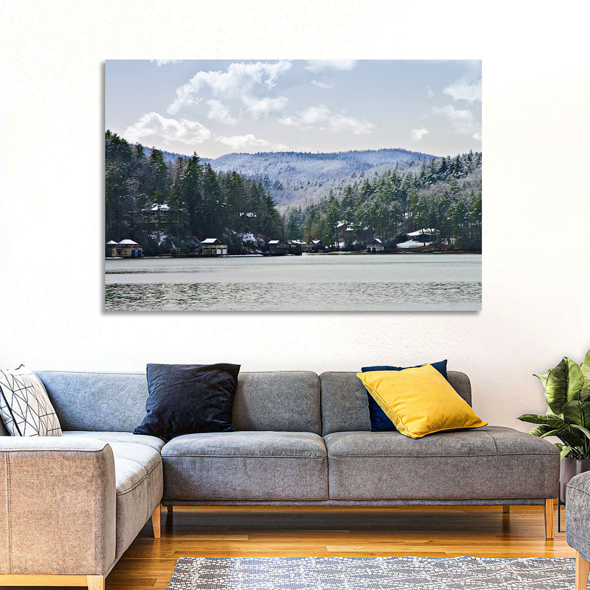 Lake Rabun Winter Scene Wall Art in a room, landscape
