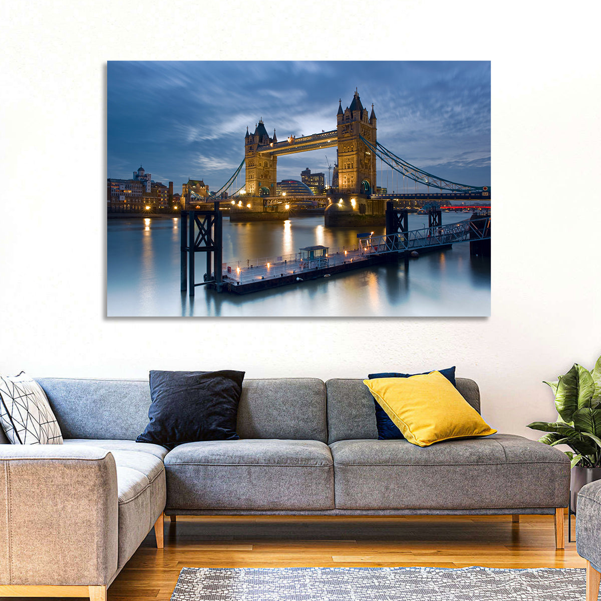 Tower Bridge at Blue Hour Wall Art in a room, landscape