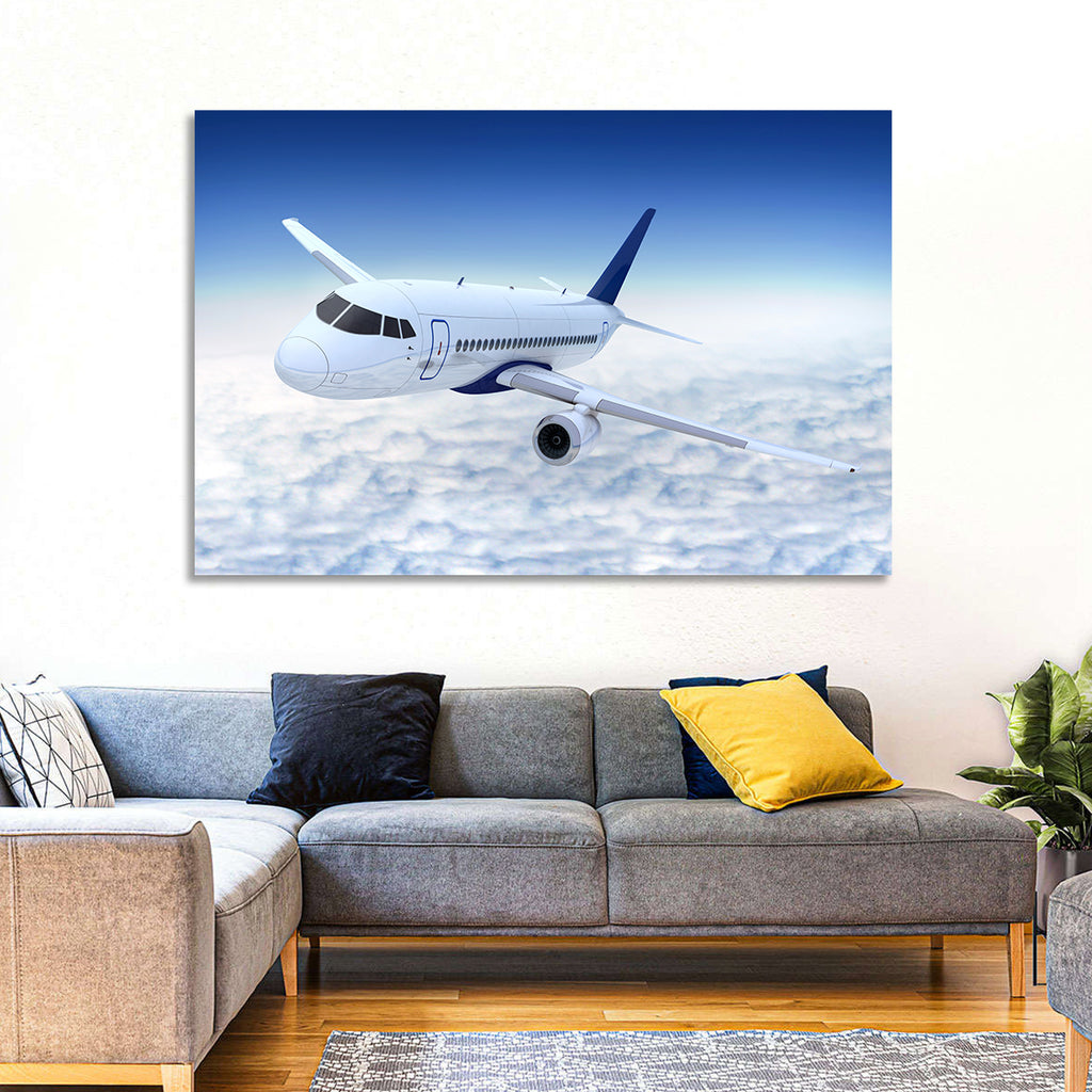 Commercial Jet Above Clouds Wall Art