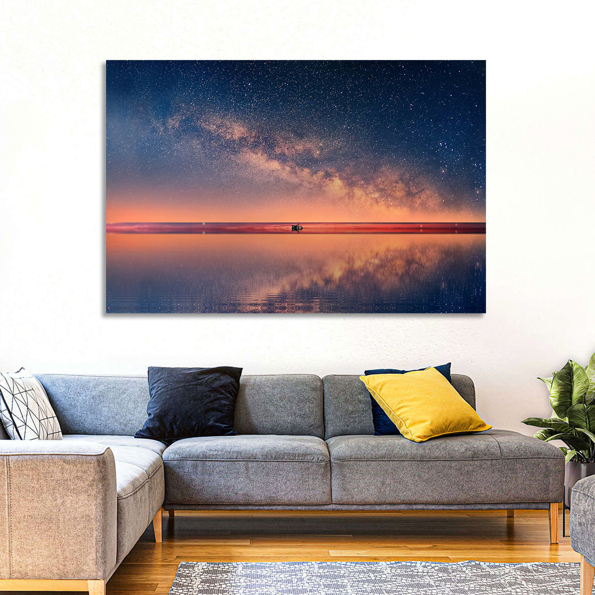 Ocean Starry Night Wall Art in a room, landscape