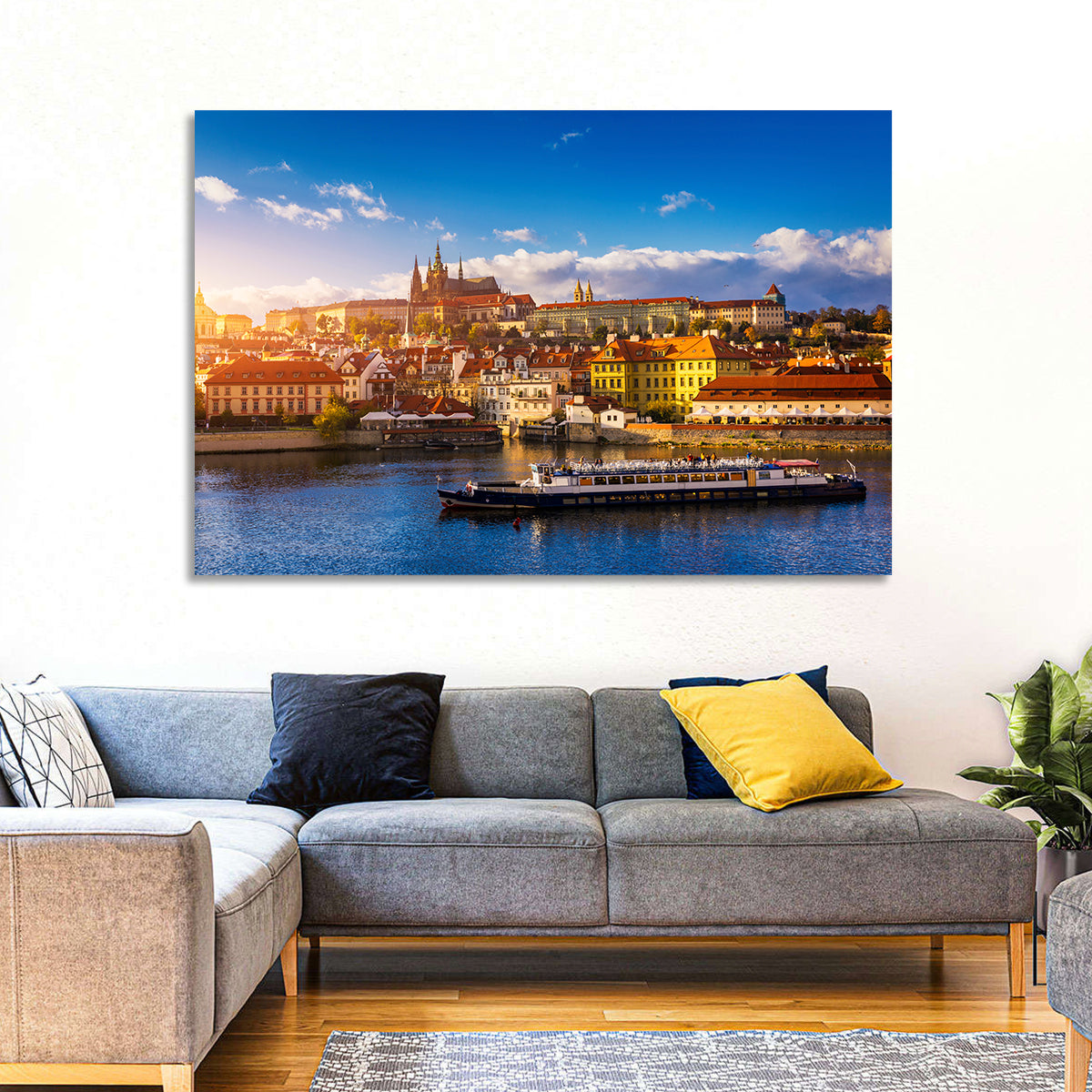 Prague Castle Golden Hour River View Wall Art