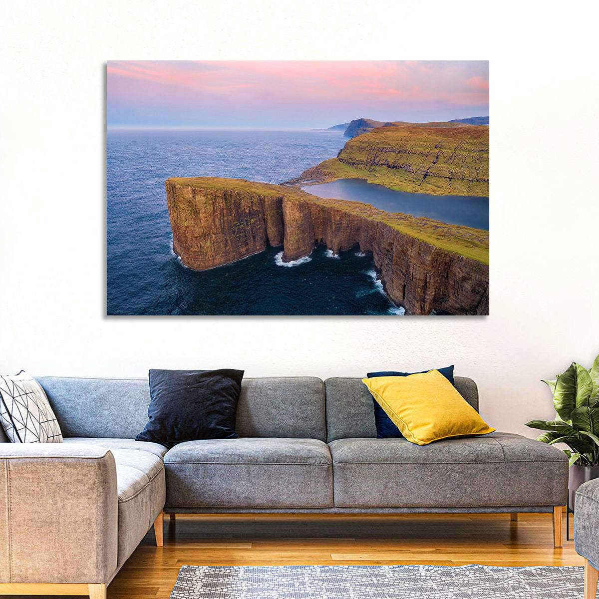Sørvágsvatn Clifftop Lake Wall Art in a room, landscape