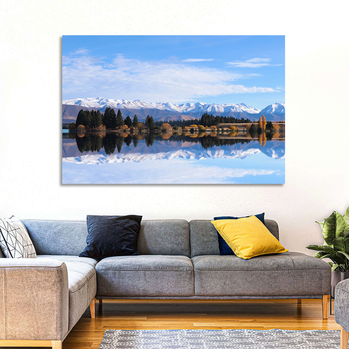 Ruataniwha Lake Reflection Wall Art in a room, landscape