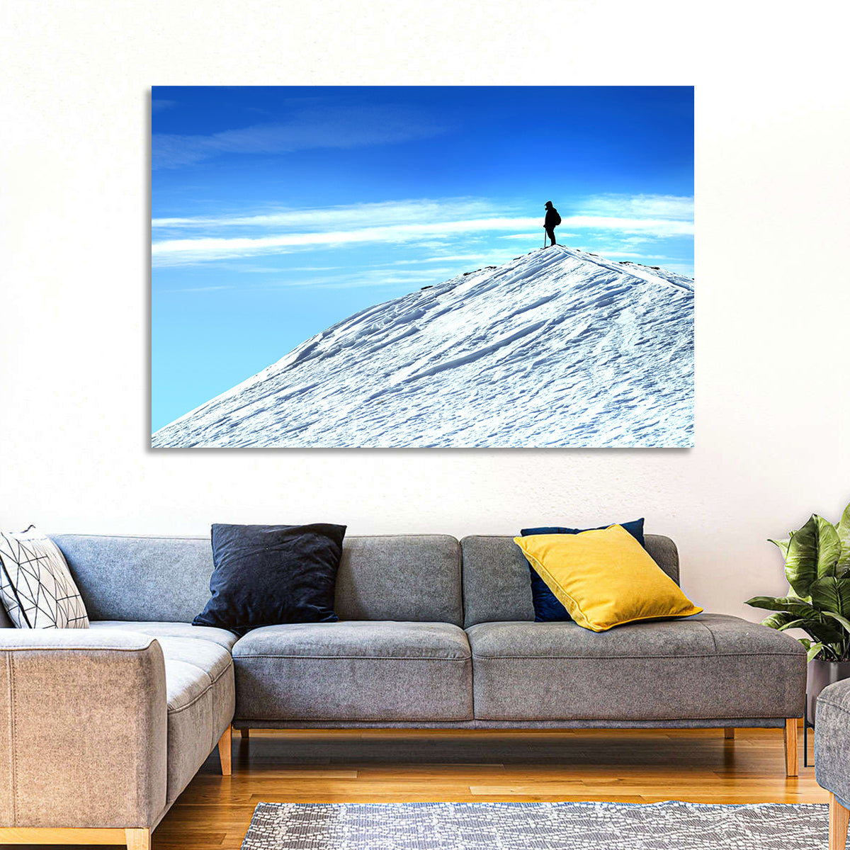 Mountaineer Summit Silhouette Wall Art in a room, landscape