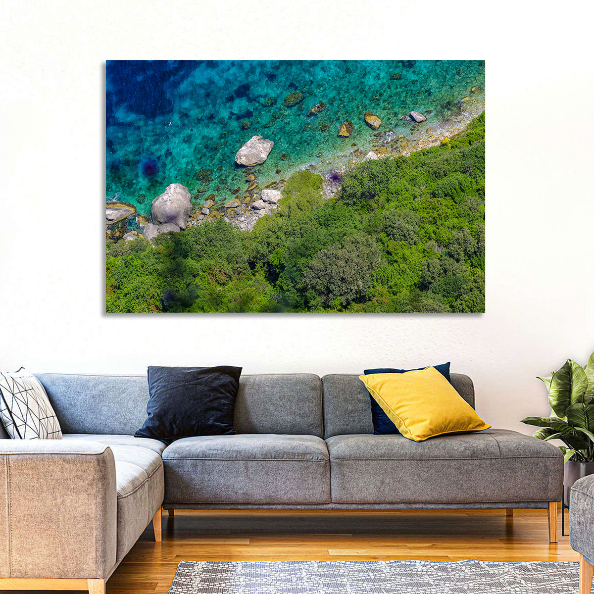 Capri Island Coast Wall Art in a room, landscape