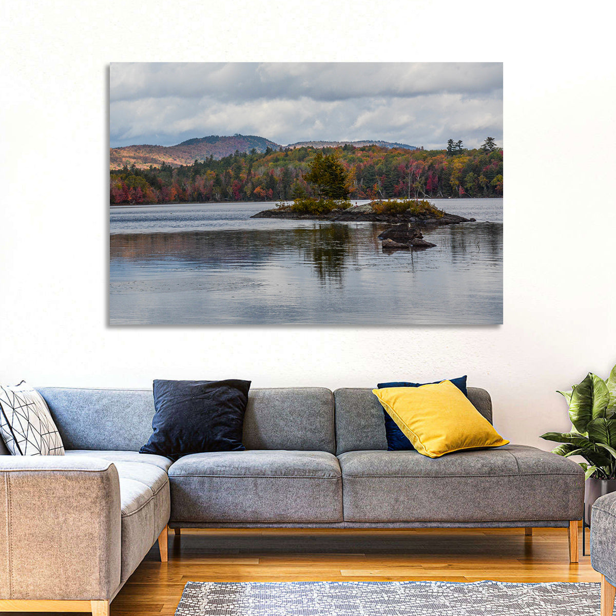 Lake Umbagog Autumn Reflection Wall Art in a room, landscape