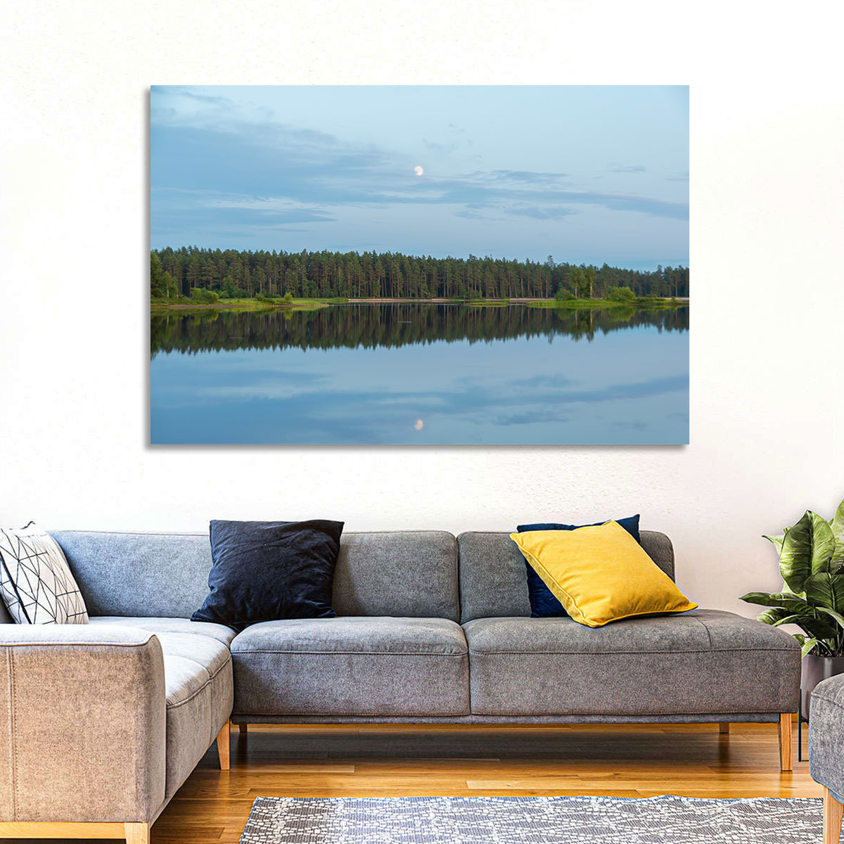 Lake Vanern Moonlight Wall Art in a room, landscape
