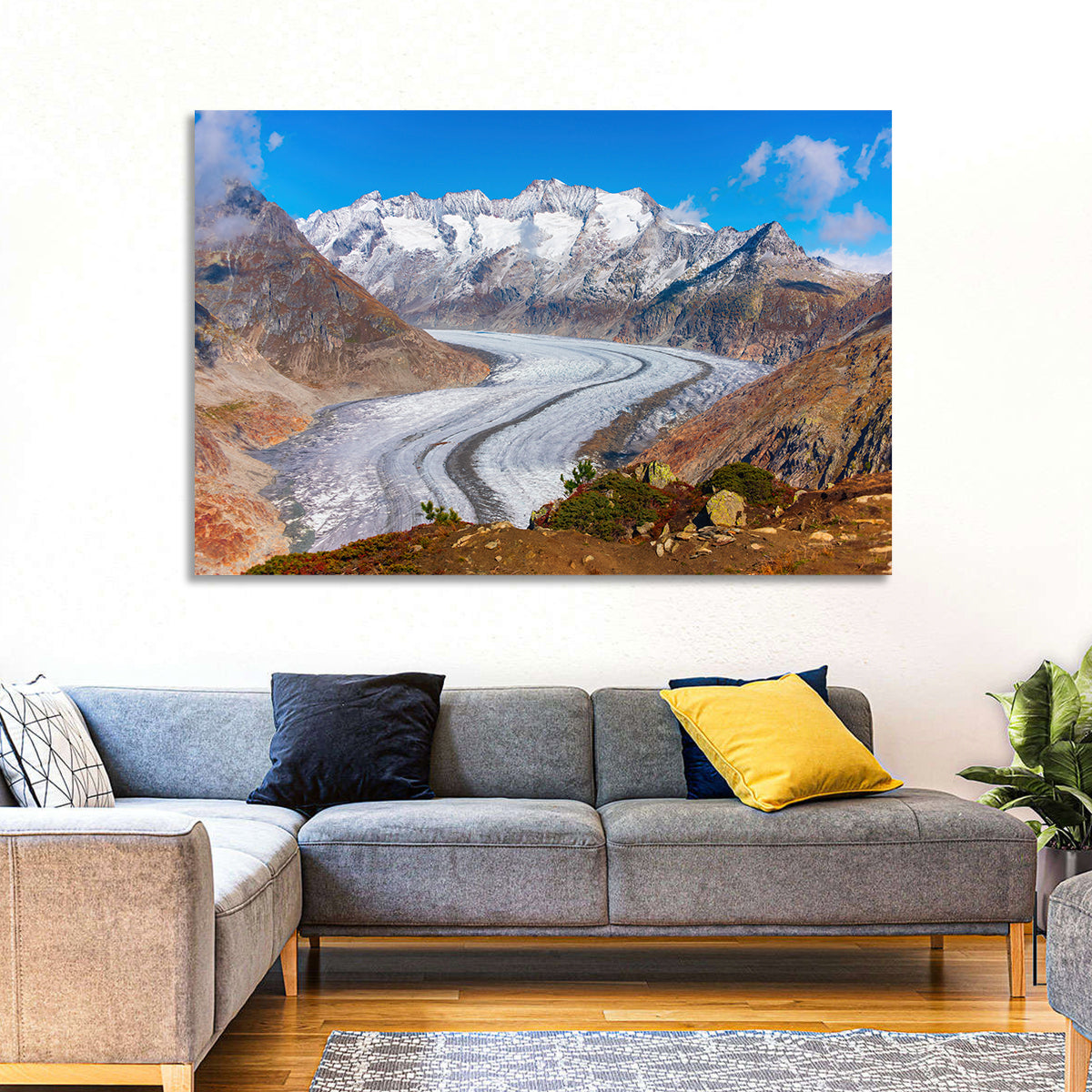 Aletsch Glacier Valley Wall Art in a room, landscape