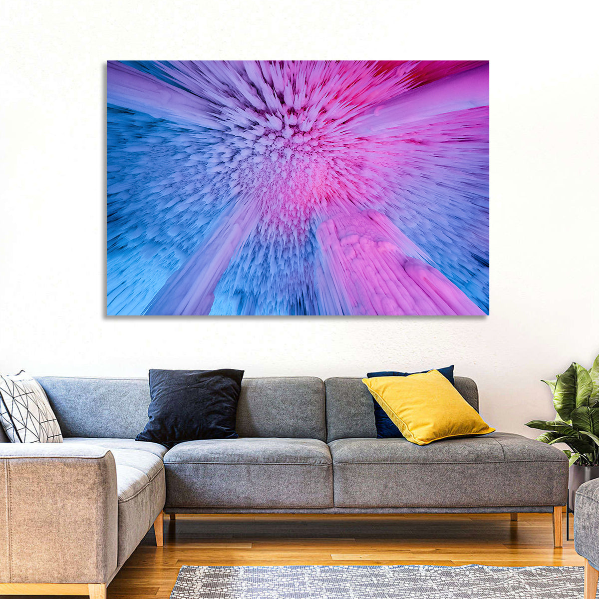 Ethereal Ice Cave Icicles Wall Art in a room, landscape