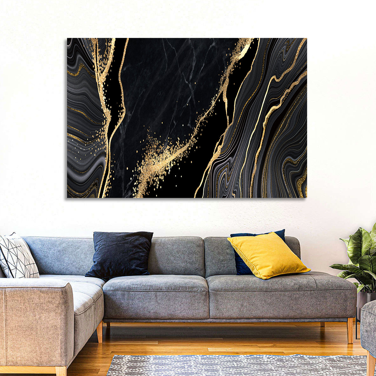 Diagonal Gold Veined Marble Wall Art