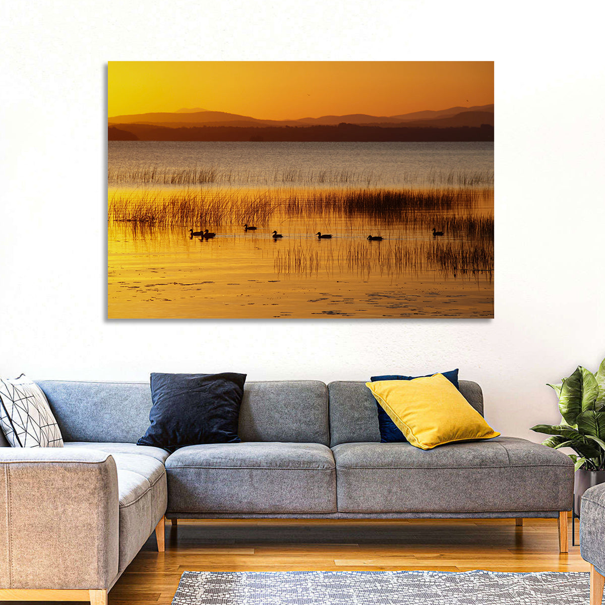 Lake Champlain Golden Sunrise Wall Art in a room, landscape