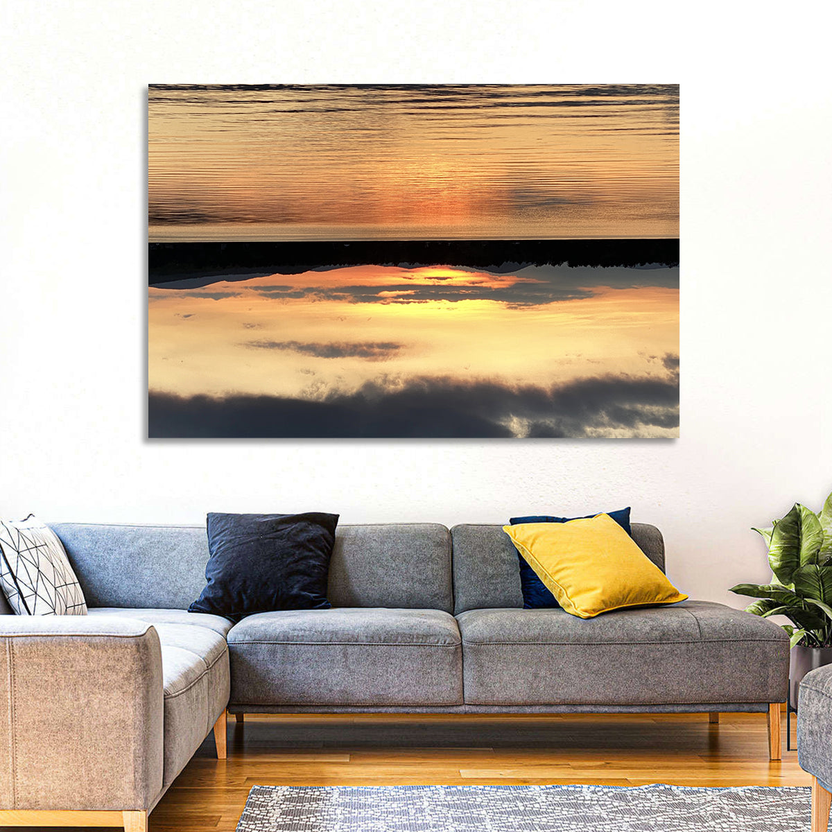 Lake Pleasant Golden Sunset Wall Art in a room, landscape