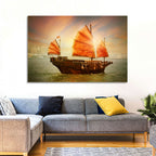 Red Sailed Junk at Victoria Harbour Wall Art
