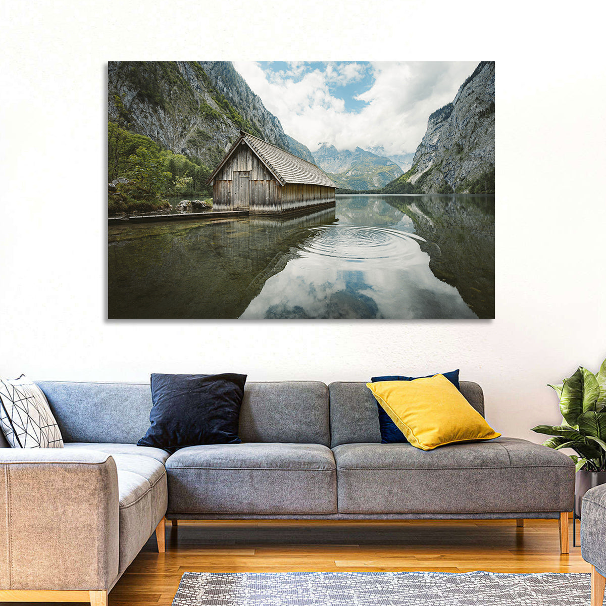 Königssee Boathouse at Obersee Wall Art in a room, landscape