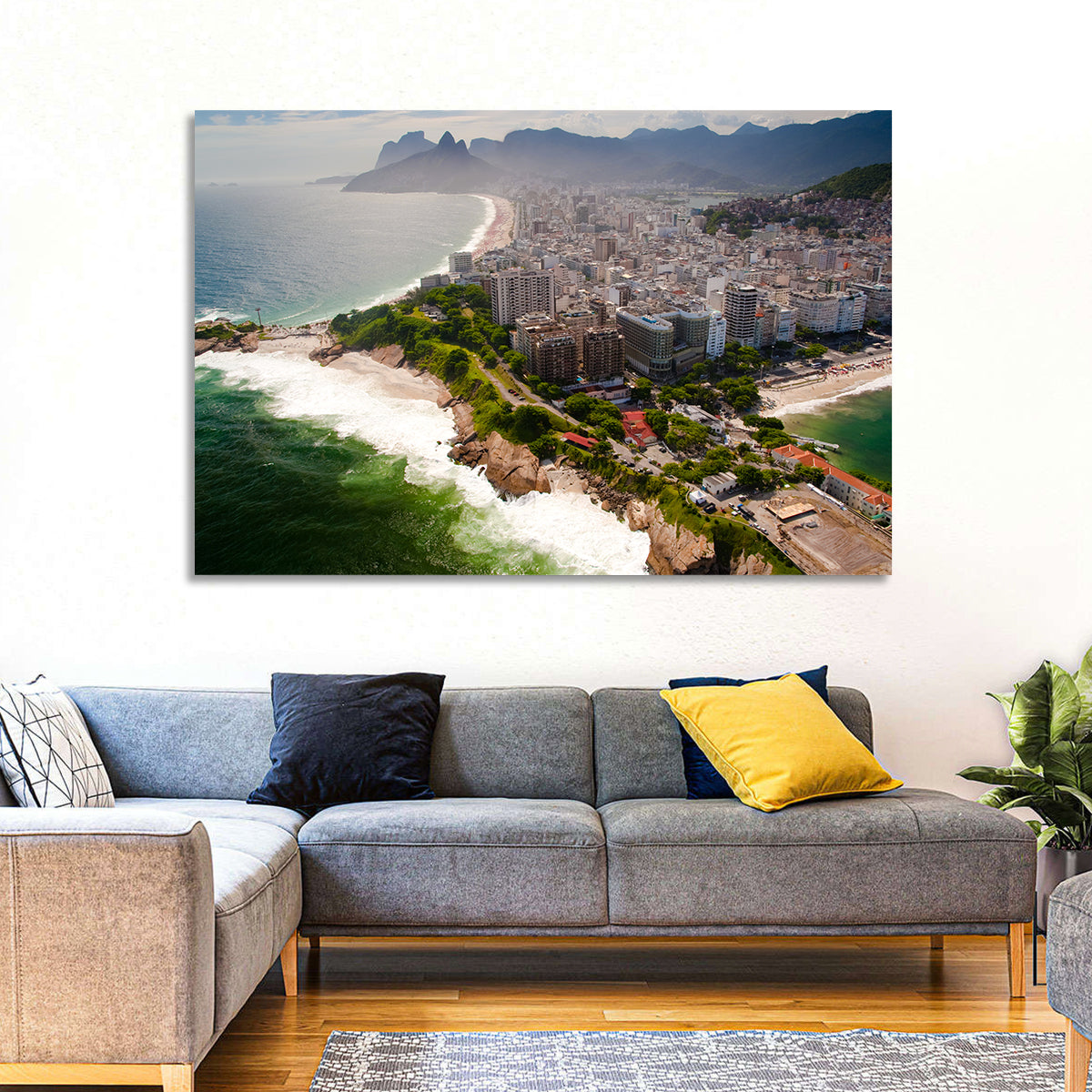 Ipanema Coast Aerial View Wall Art in a room, landscape