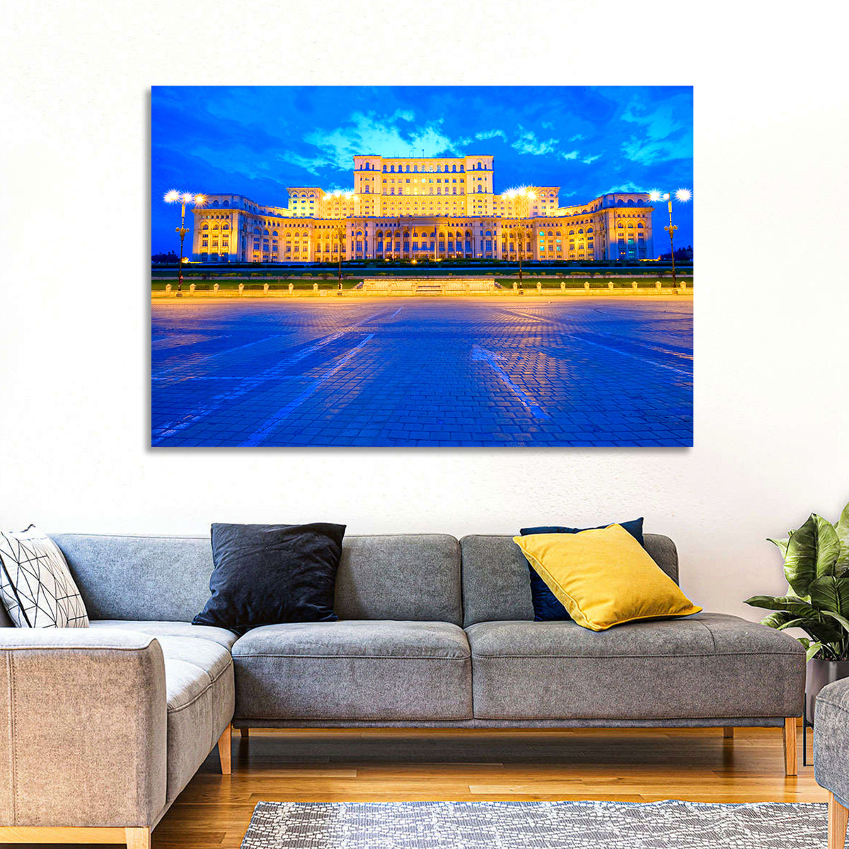 Palace of the Parliament at Twilight Wall Art